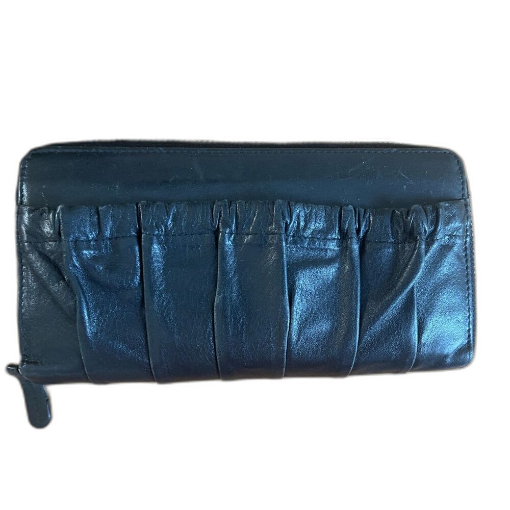 Vintage Genuine Leather Black Long Zippy Wallet Multiple Pockets 8" Long **READ